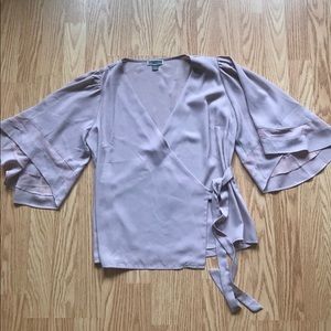 Lavender wrap blouse with wide sleeves